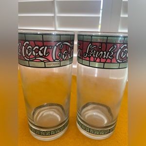 Vintage Coca Cola Tiffany style stained glass tumblers